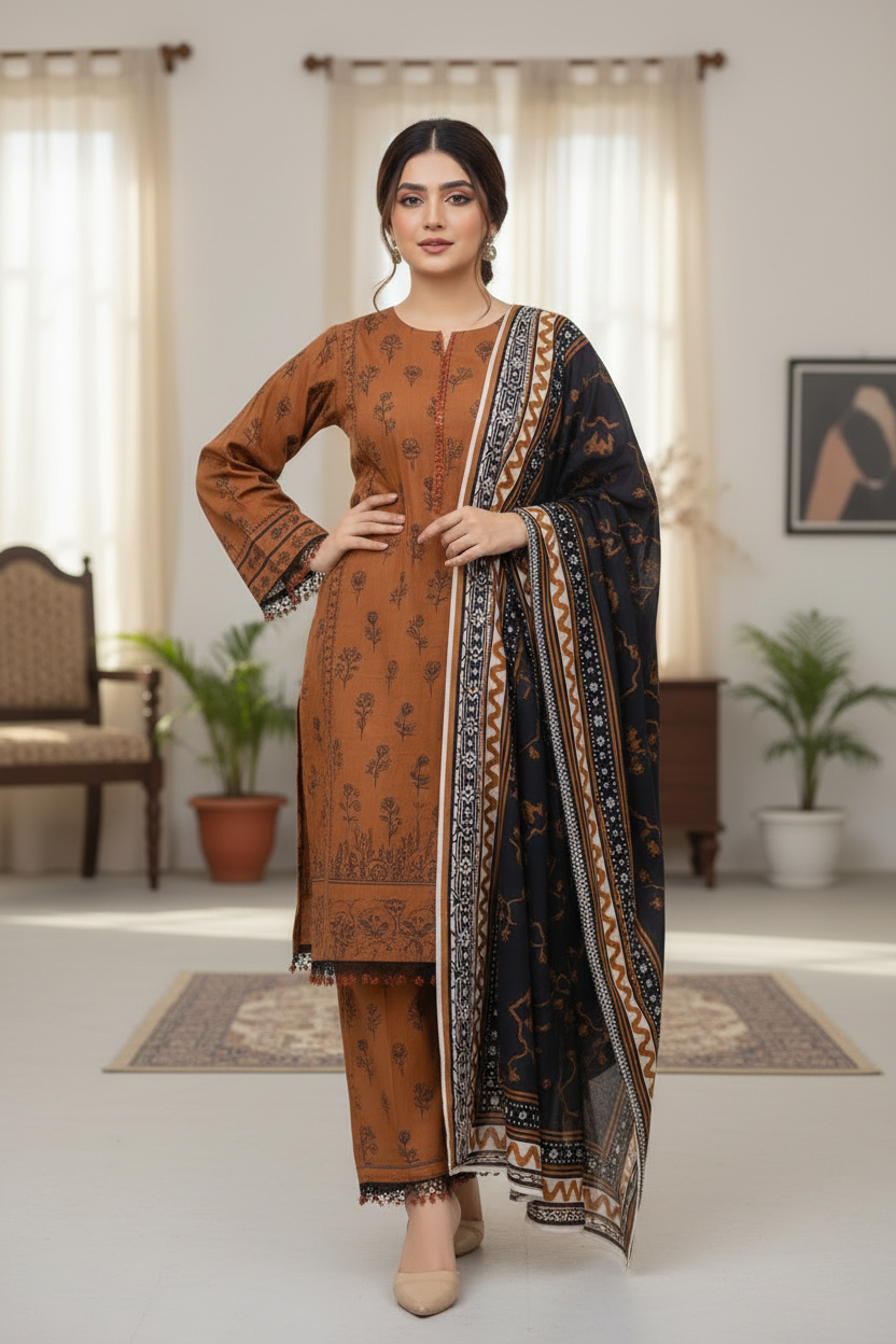 Printed Lawn 3-Piece Brown