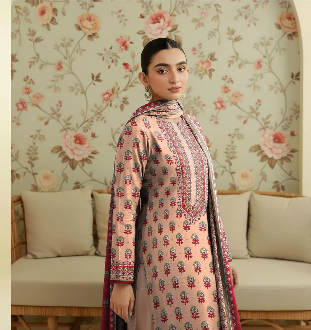 Peach Printed Lawn 3Pcs