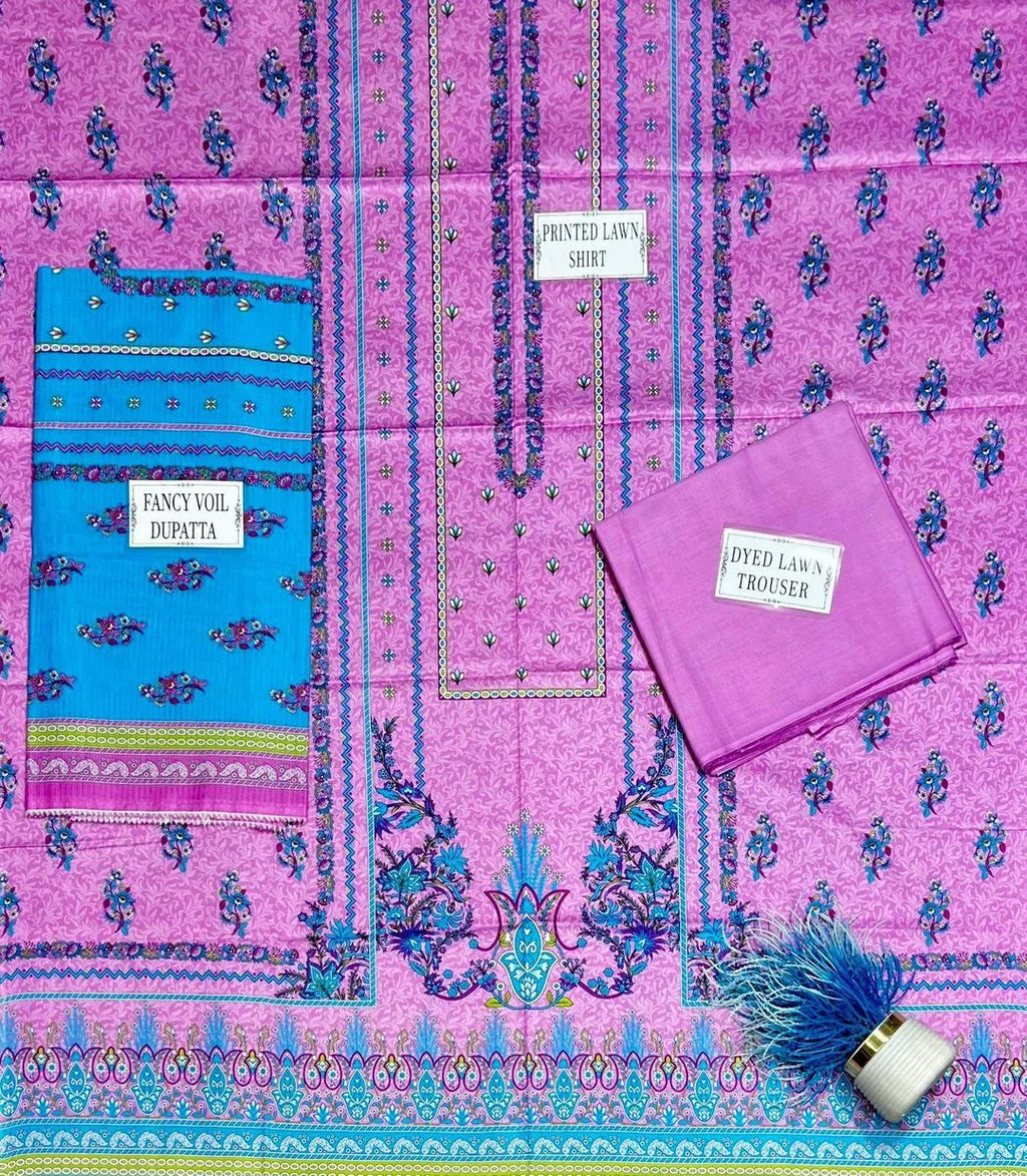 Pink Printed Lawn 3-Piece
