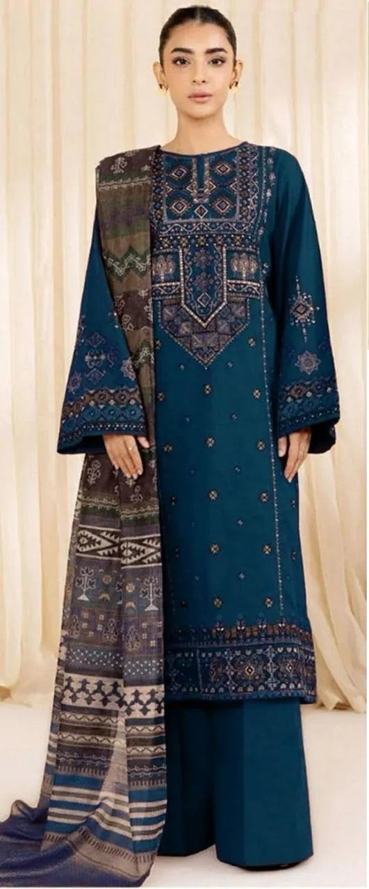 Unstitched Embroidered Green Lawn Suit