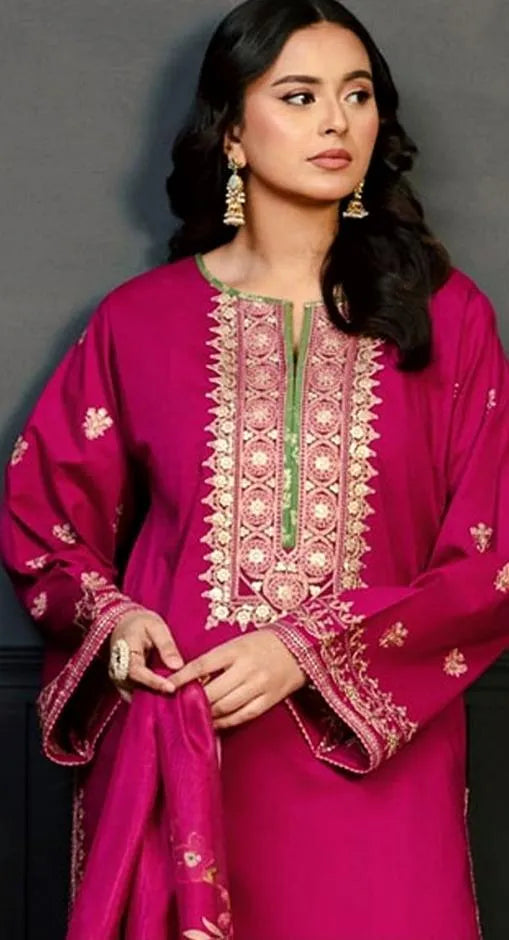 Pink Embroidered 3-Piece