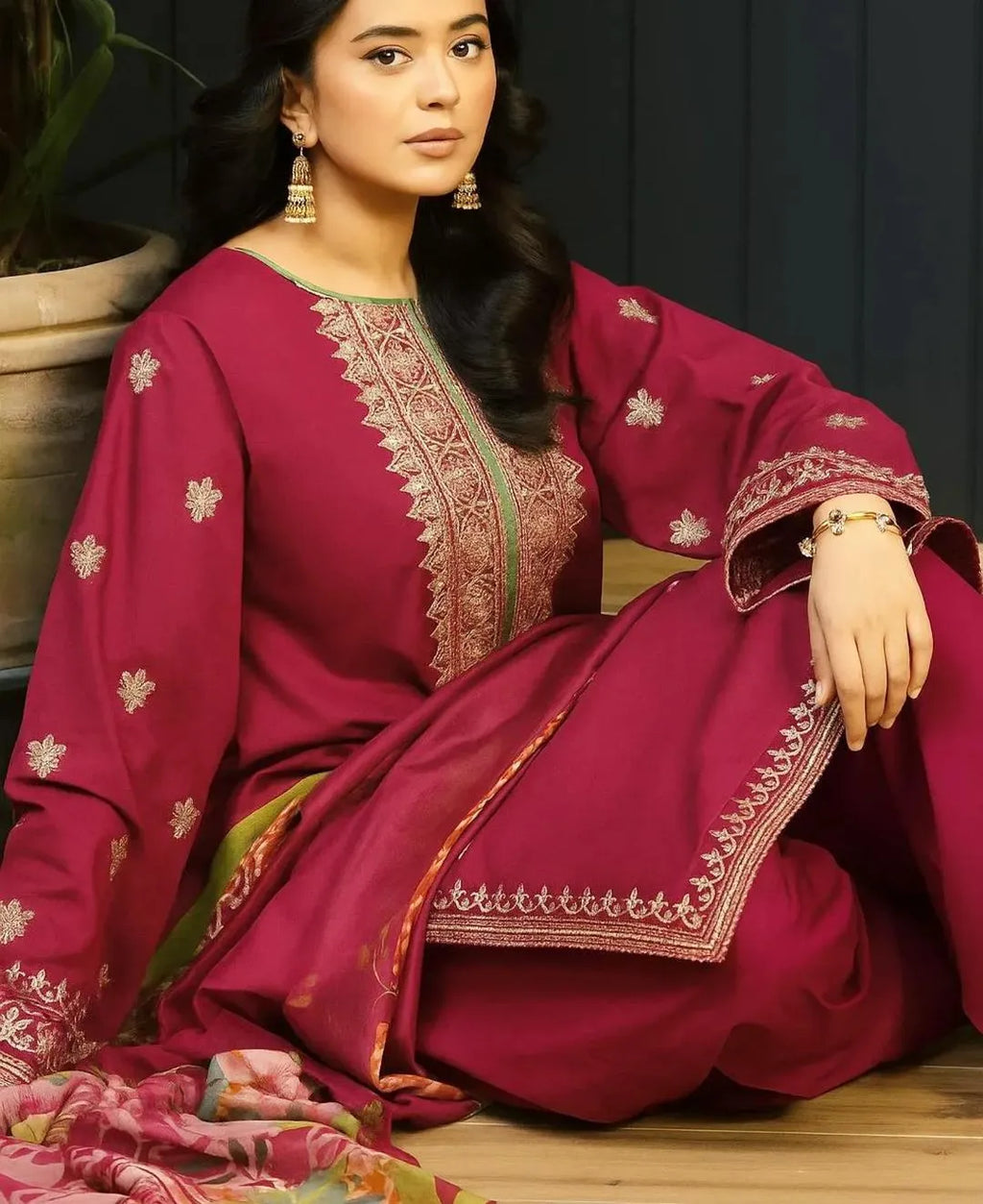 Pink Embroidered 3-Piece