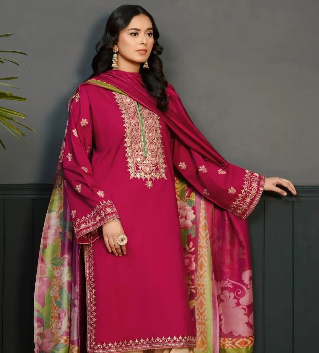 Pink Embroidered 3-Piece