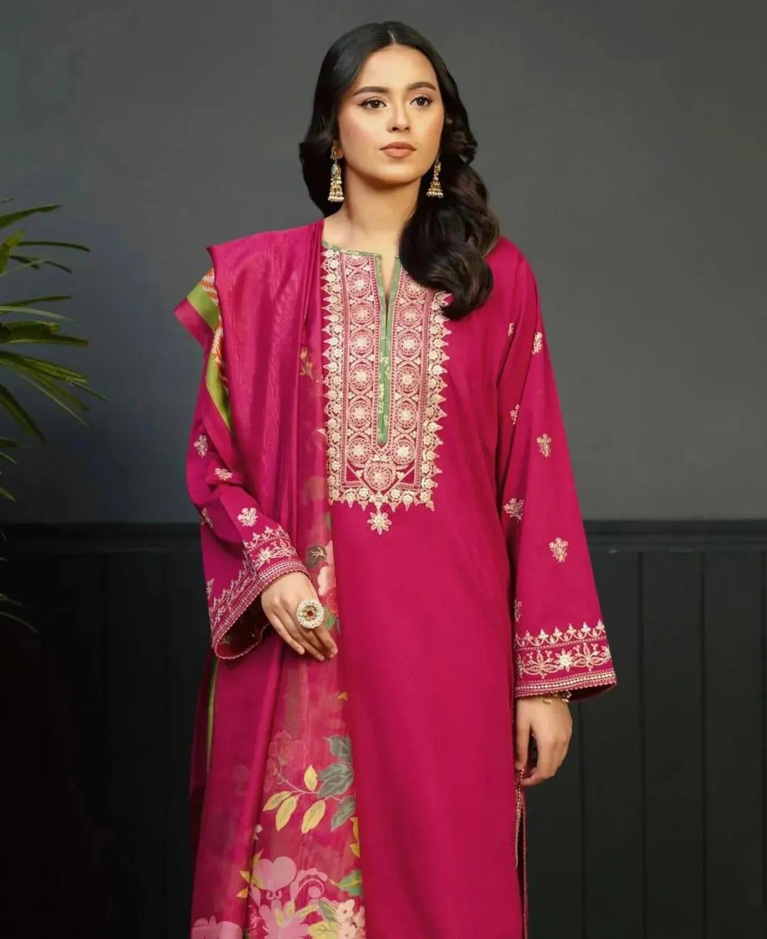 Pink Embroidered 3-Piece