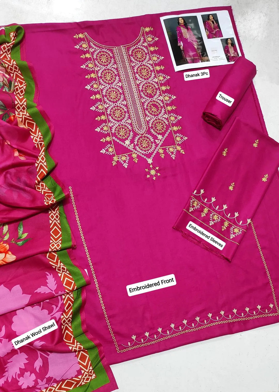 Pink Embroidered 3-Piece