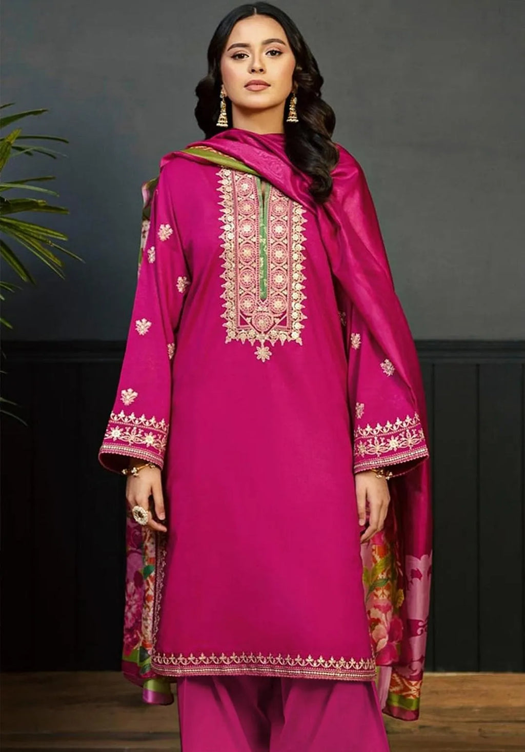 Pink Embroidered 3-Piece