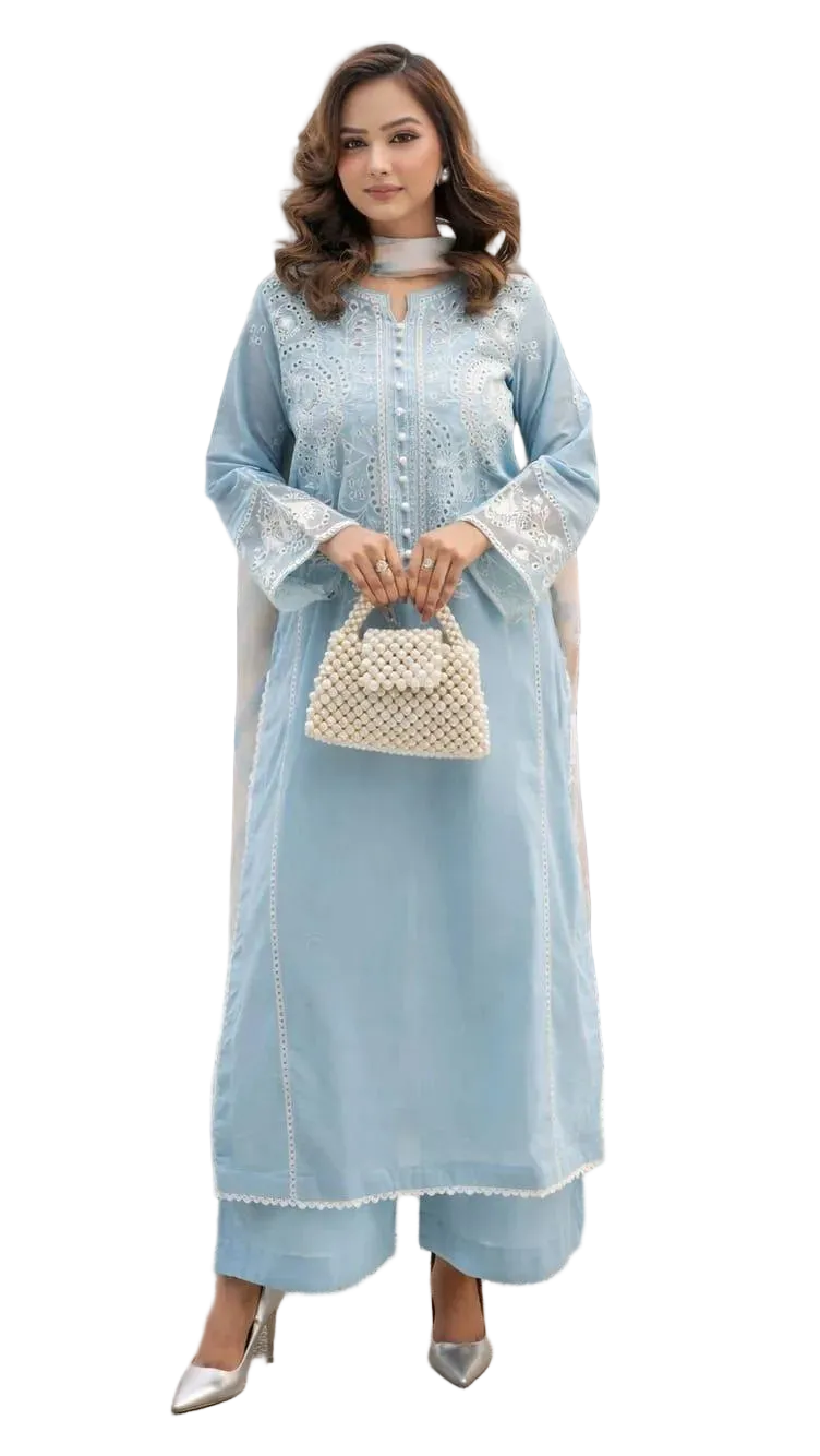 Light Blue Embroidered Kurta Set